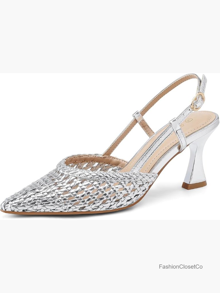 Woven Slingback Kitten Heels Pumps 2.5" Low Heel Closed Toe Dress Shoes